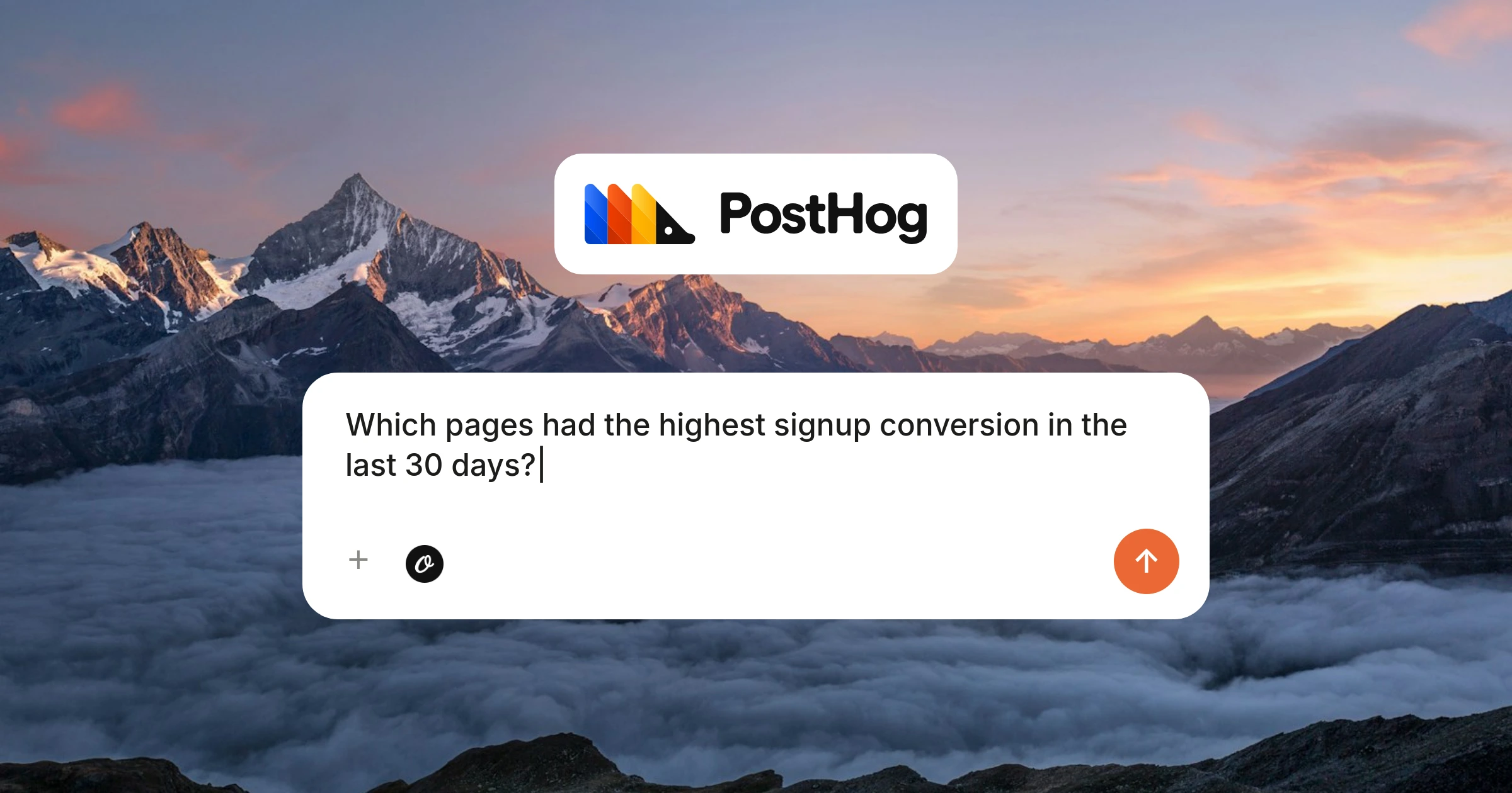 PostHog MCP feature image — chat composer asking which pages had the highest signup conversion, with Orshot connected as a tool
