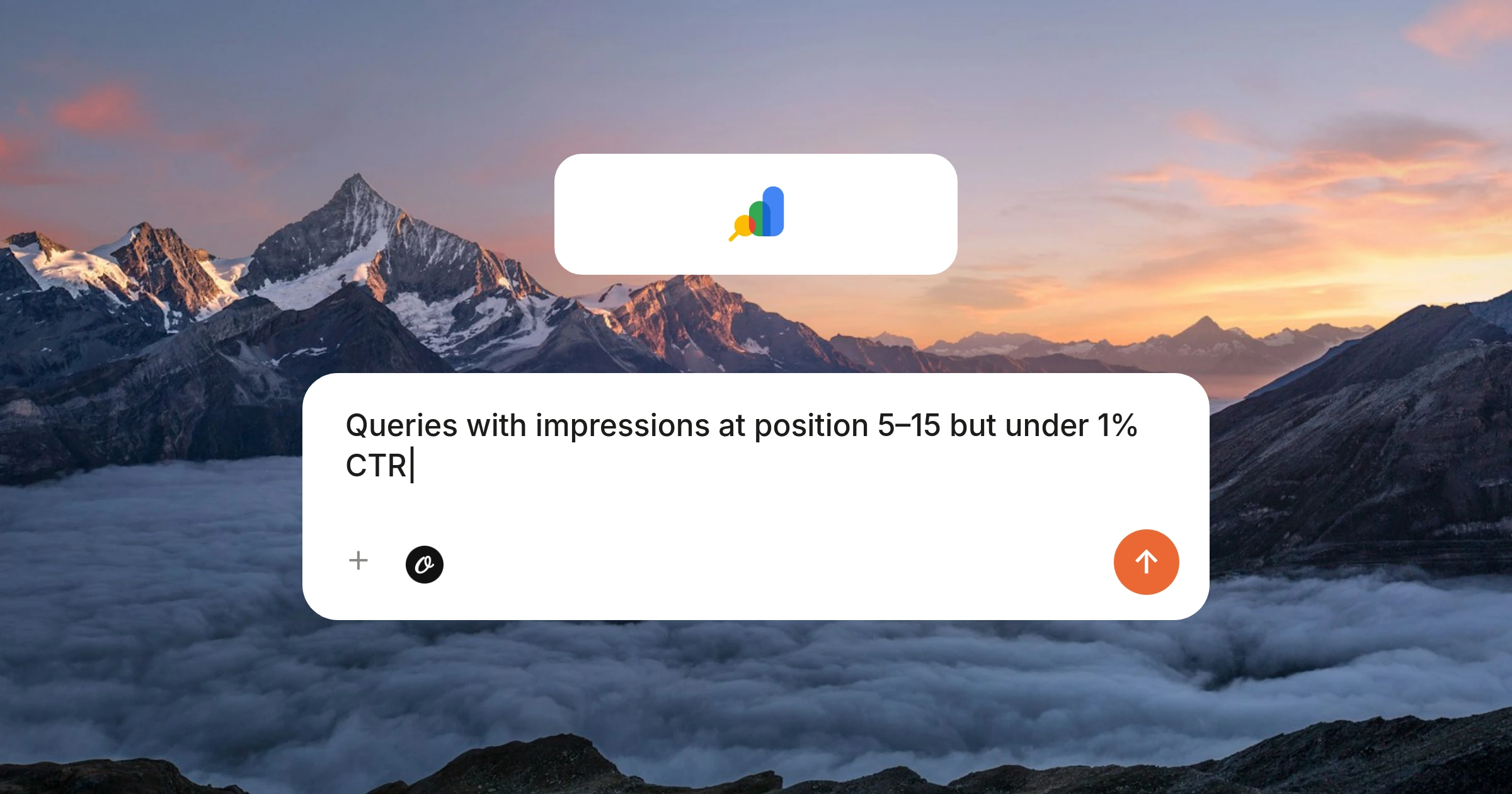 Google Search Console MCP feature image — chat composer asking for queries with impressions at position 5 to 15 but under 1 percent CTR