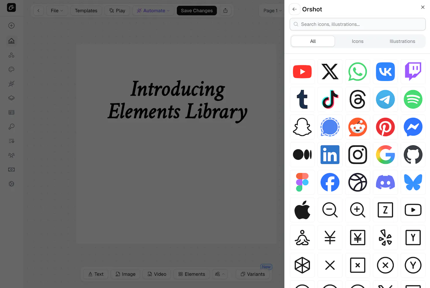 The Elements library in Orshot Studio