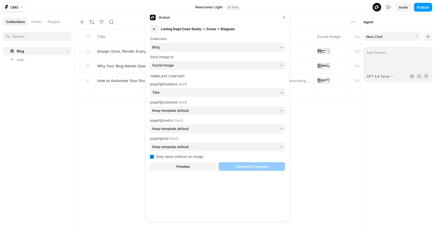 Mapping Framer CMS fields like Title to Orshot template parameters