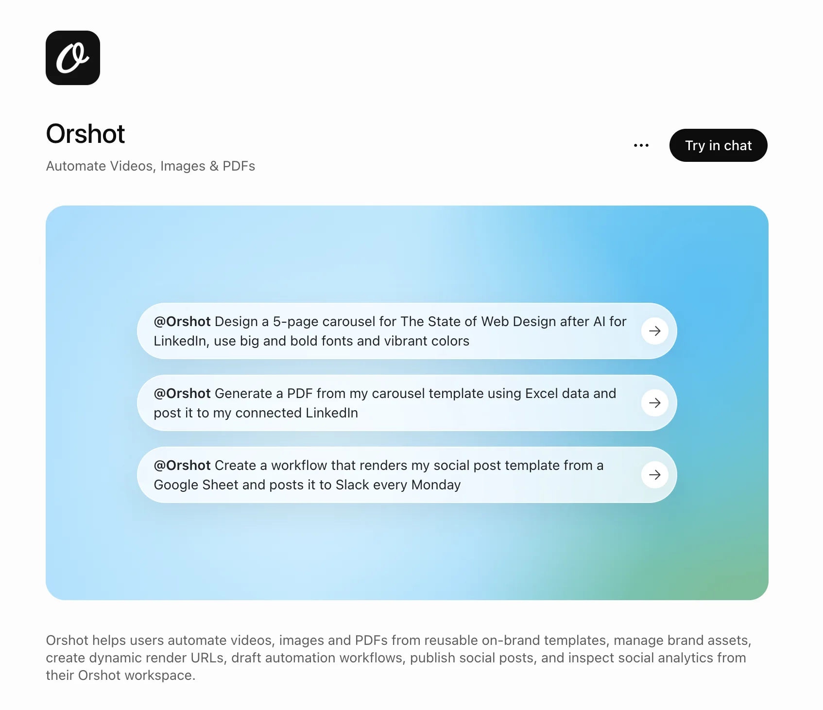 Orshot in the ChatGPT app directory