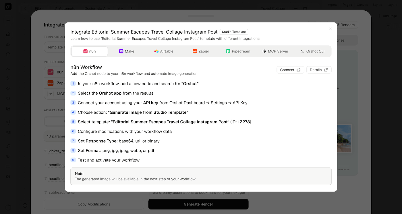 Orshot's in-app n8n integration steps