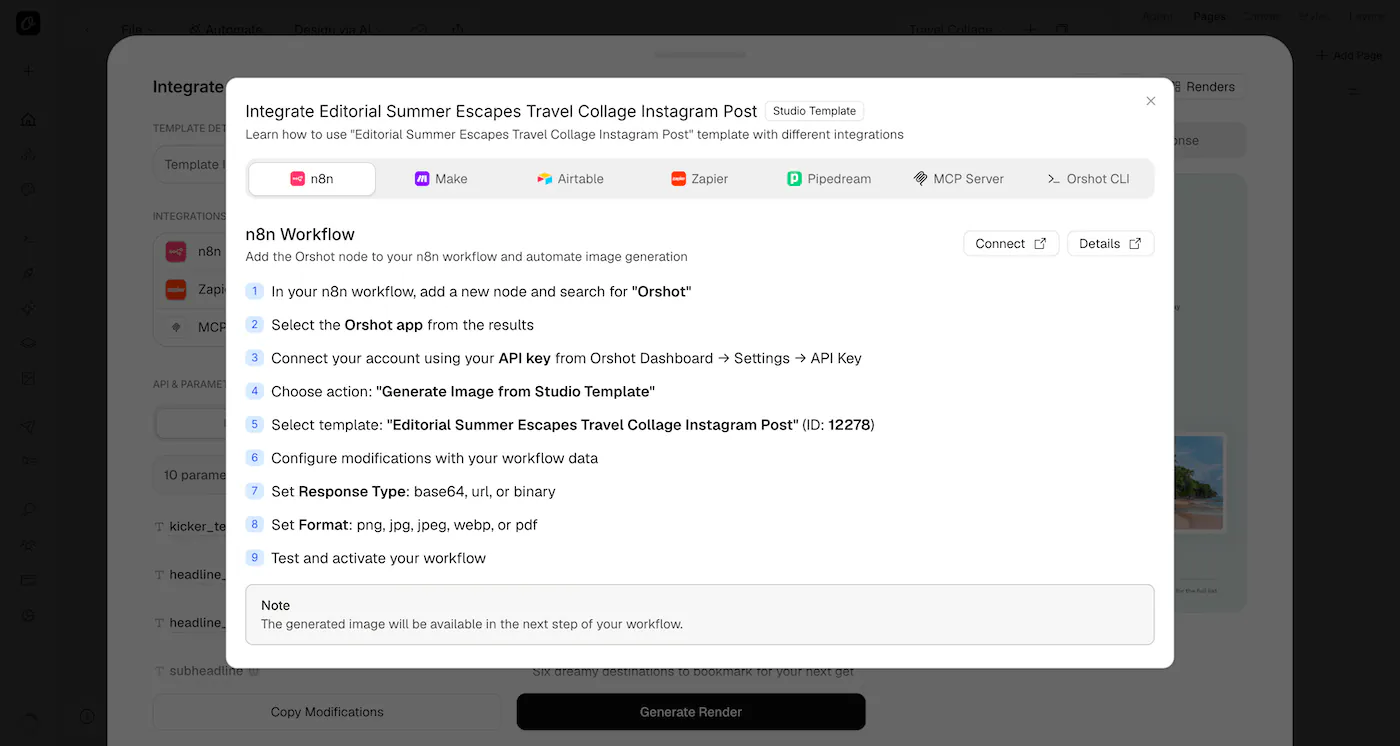 Orshot's in-app n8n integration steps