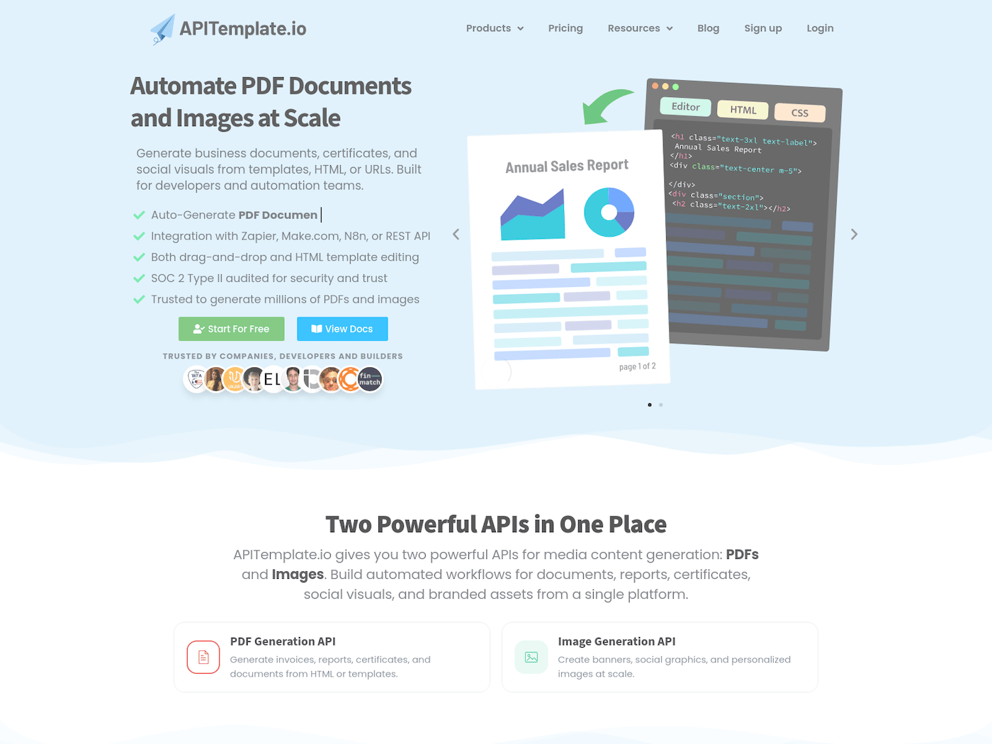 APITemplate.io — PDF and image generation API homepage