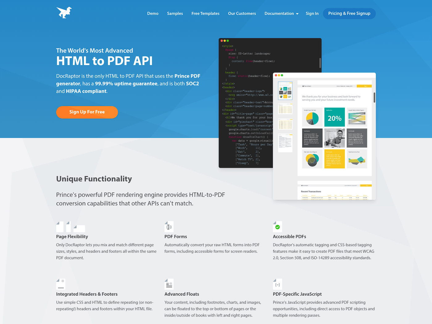 DocRaptor — HTML-to-PDF API homepage