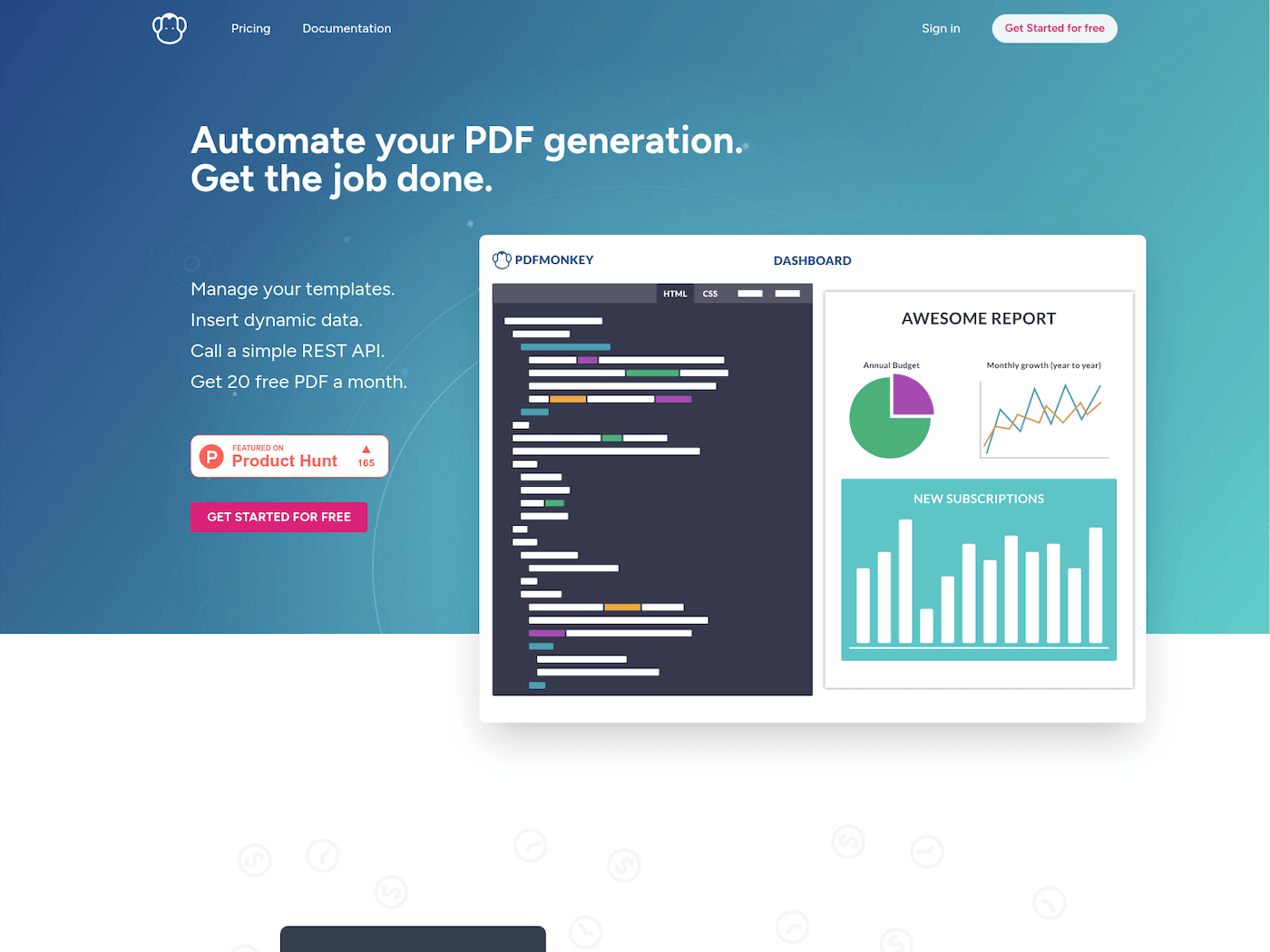 PDFMonkey — HTML template PDF generation homepage