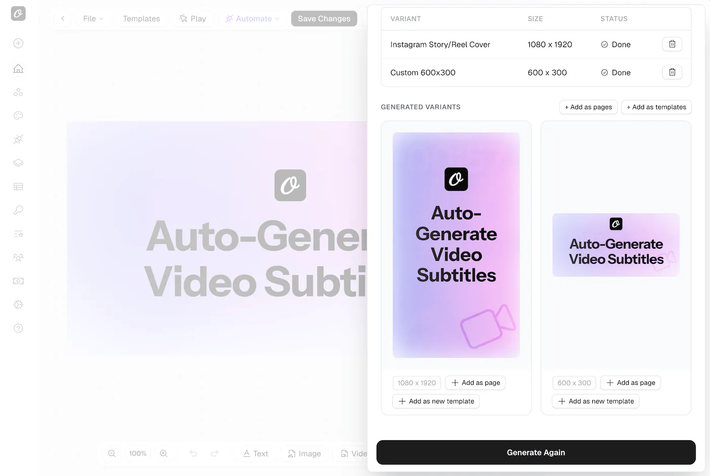 AI-generated variants resized to fit each format