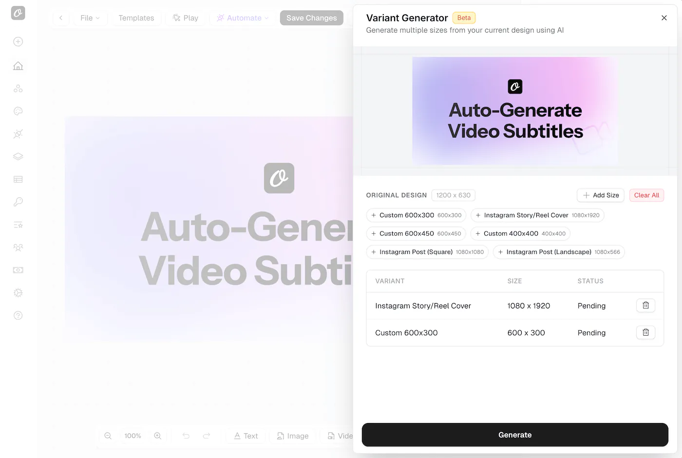 Choosing sizes in the Orshot Variant Generator