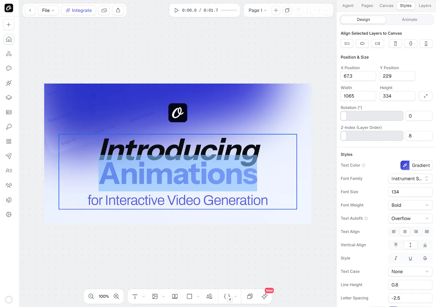 Mixing inline text styles within a single text layer in Orshot Studio