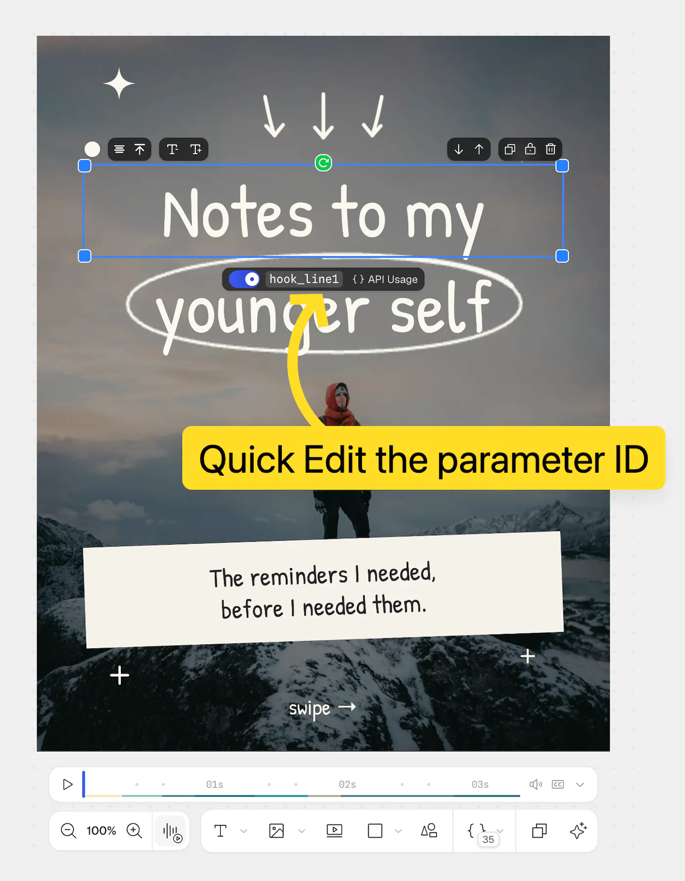 The parameter quick bar in Orshot Studio