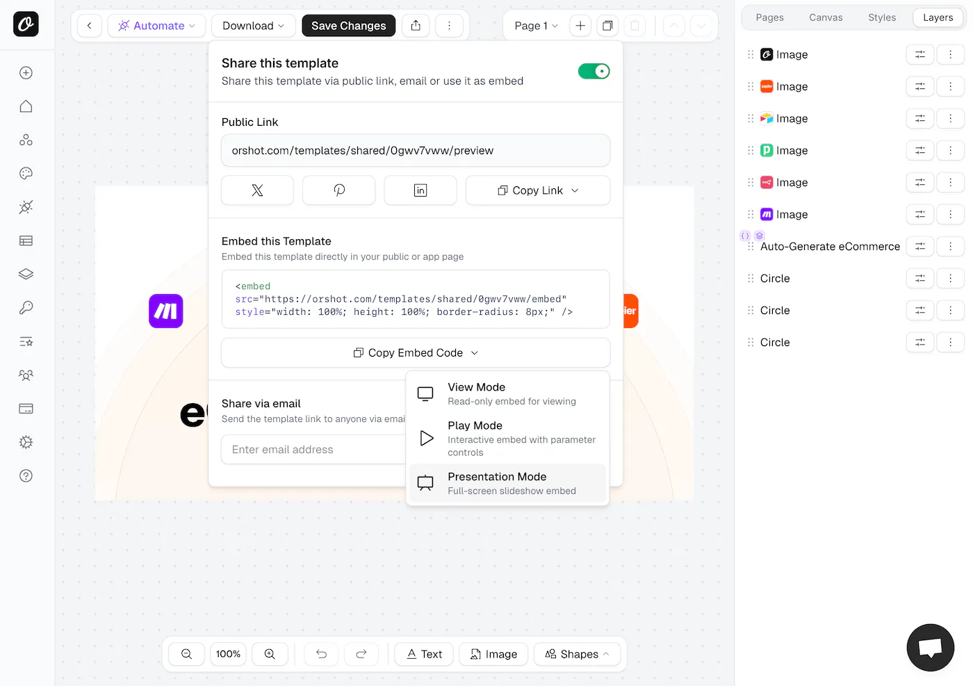 Embedding a shared template in a website