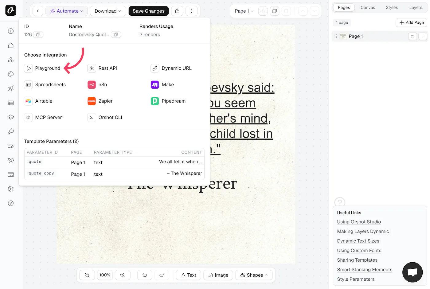 Copying a template's playground link