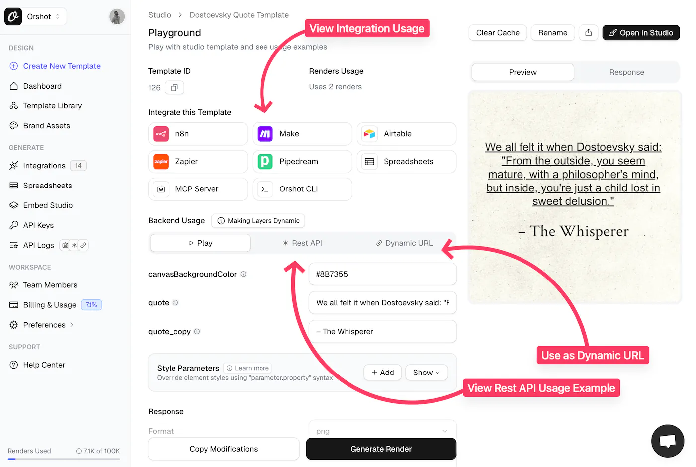 Using the Orshot template playground to generate images