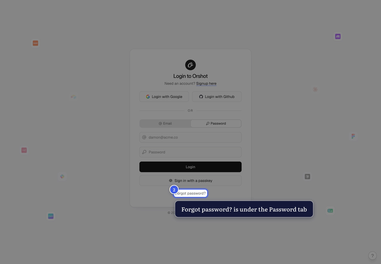 Forgot password? under the Password tab on the login page