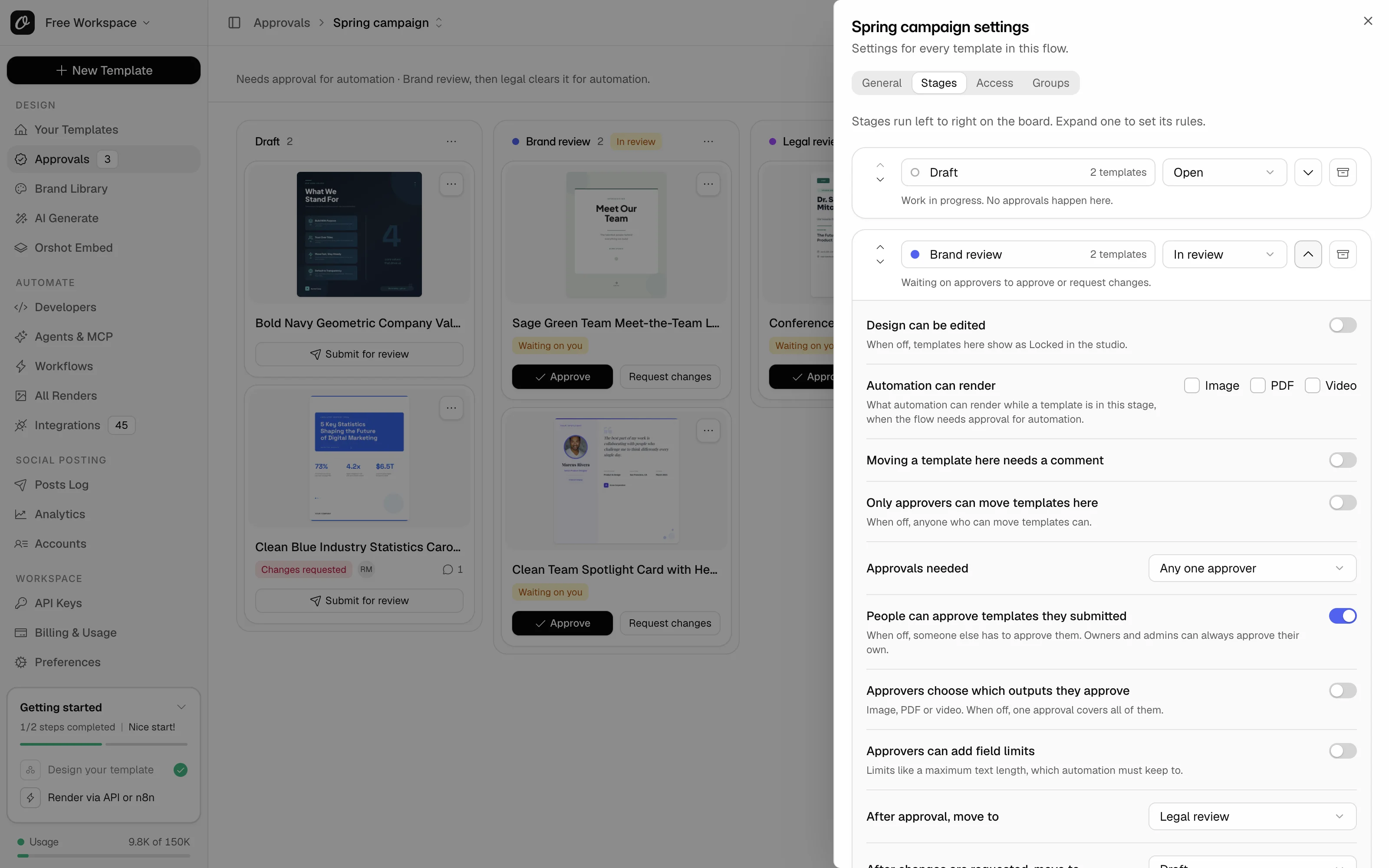 The rules of a review stage, with nothing ticked under Automation can render