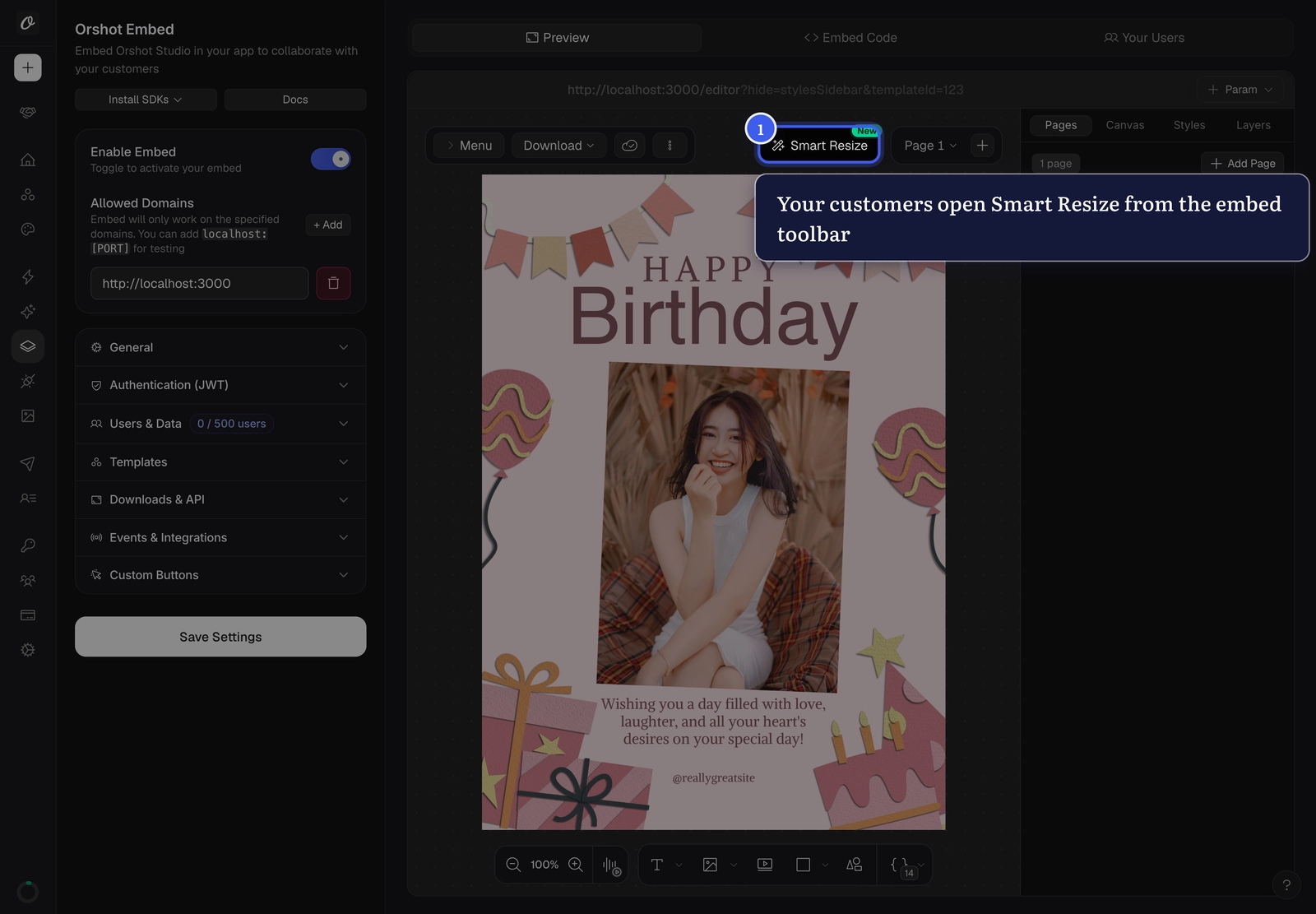 Smart Resize in the embed toolbar