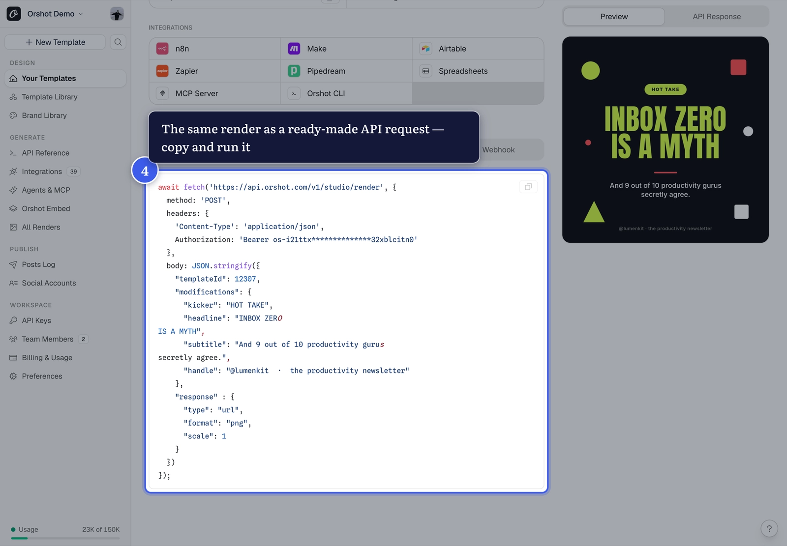 The ready-made API request in the REST API tab