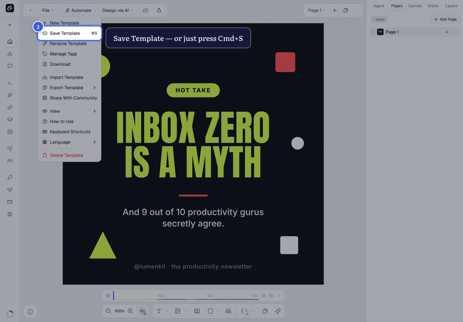 Save Template in the File menu