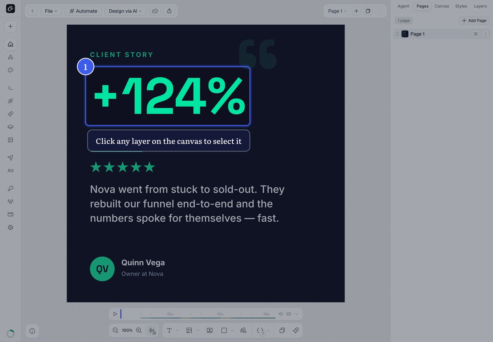 Selecting a layer on the canvas in Orshot Studio
