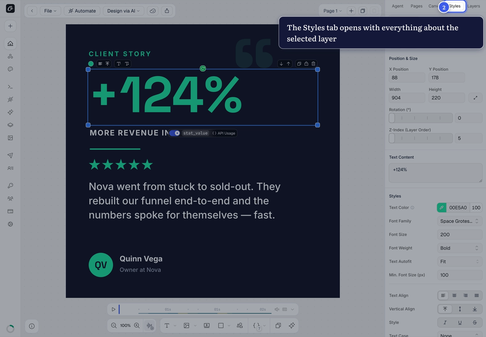 The Styles tab opens automatically with the layer's properties
