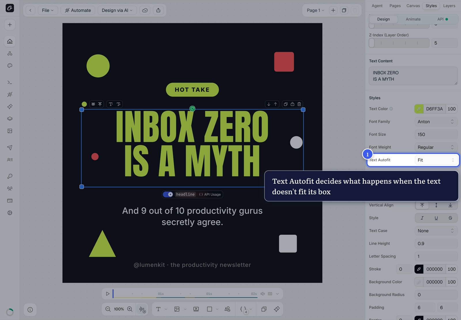 The Text Autofit control in the Styles panel