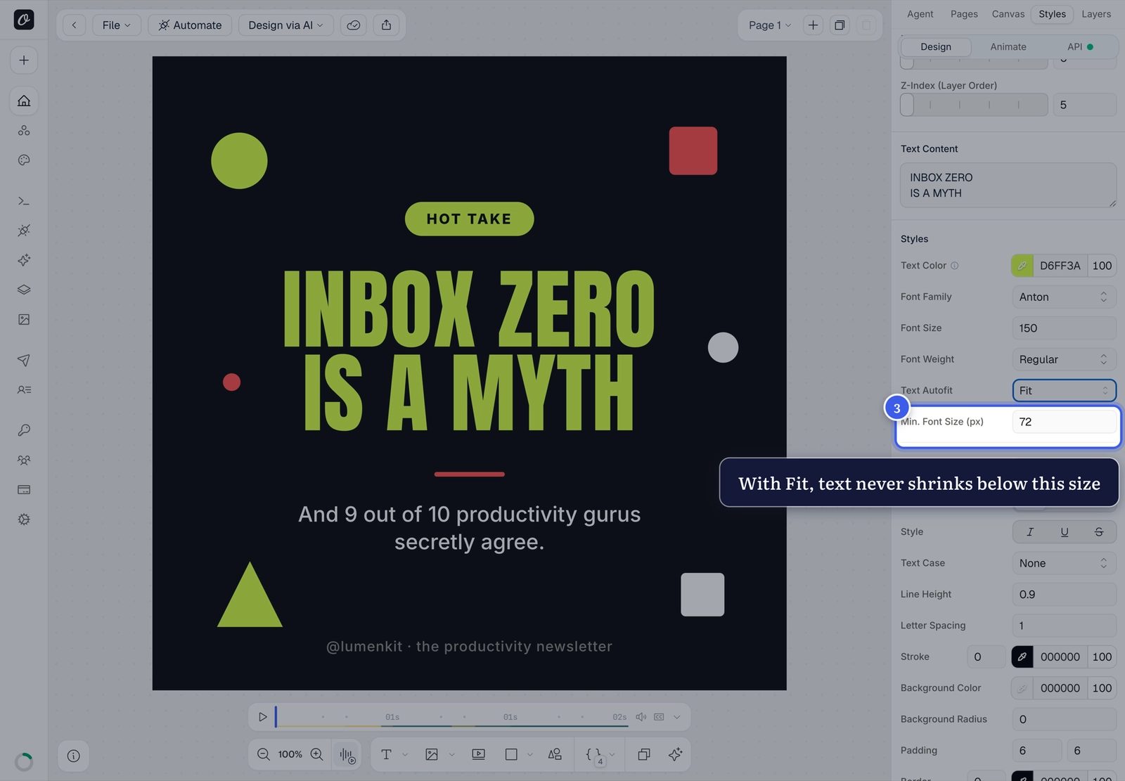 Min Font Size input below Text Autofit