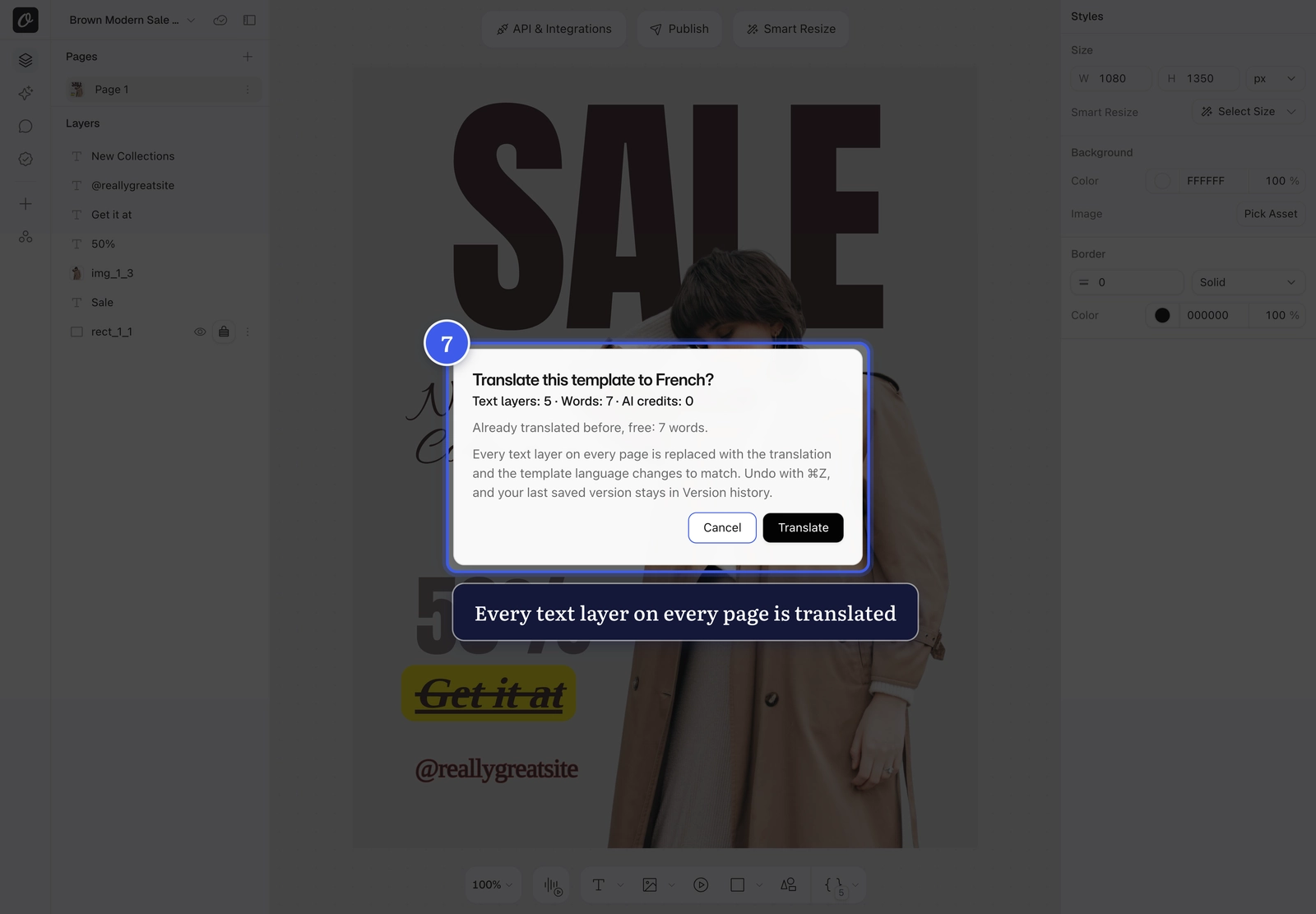 Translate Template confirm step for every page of the template