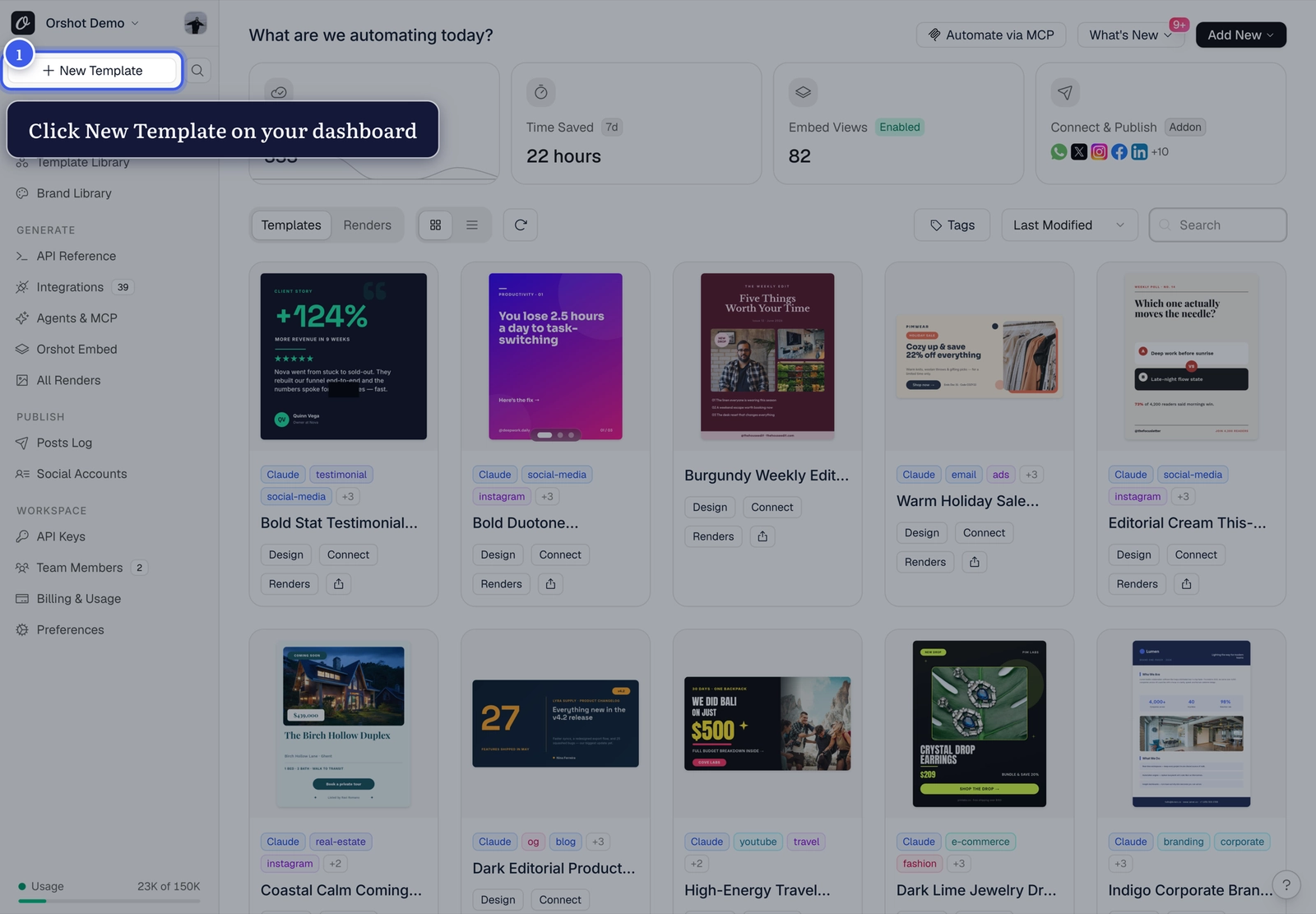 The New Template button on the workspace dashboard