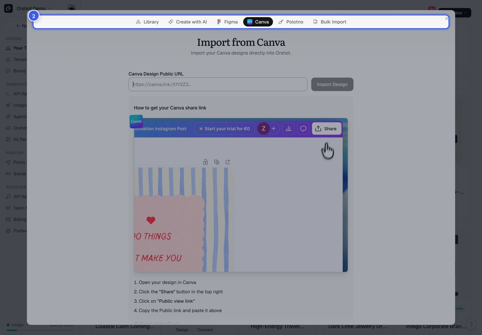The import source tabs in the Create New Template dialog