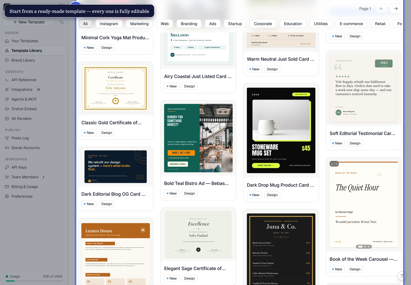 The template library grid