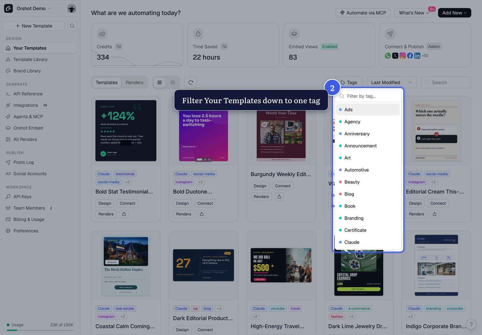 The Tags filter on the dashboard